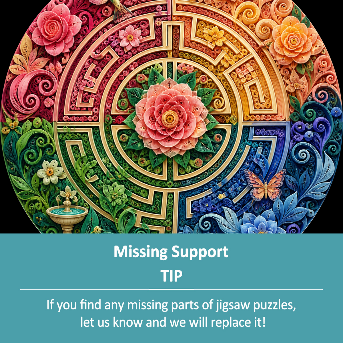 Golden Floral Labyrinth Round Puzzle - puzzle product view