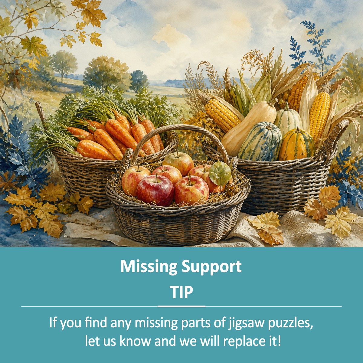 Story Rich Farmers Market Baskets Watercolor Ink Landscape Puzzle - puzzle product view