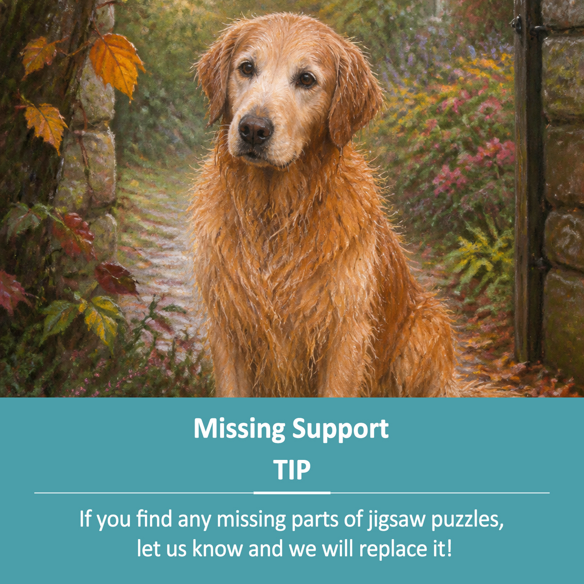 Rain-Washed Golden Retriever Portrait Puzzle - puzzle product view
