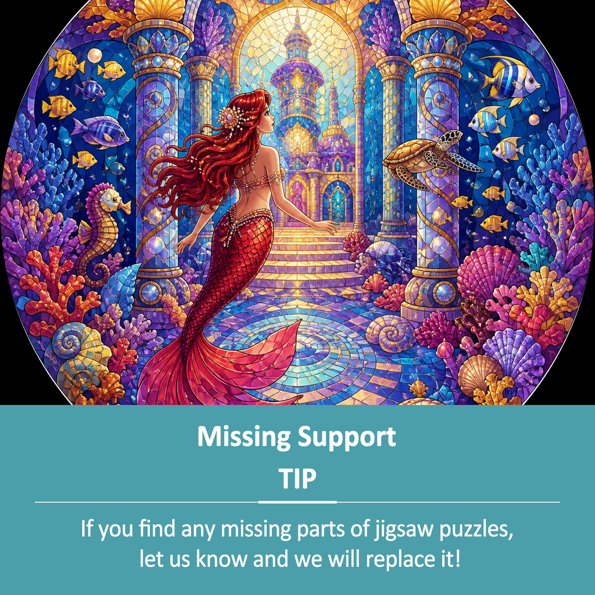 Crimson Mermaid Coral Palace Round Puzzle - puzzle product view