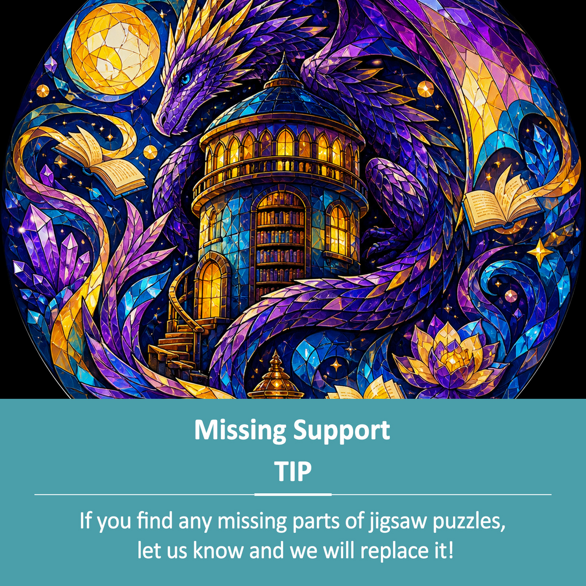 Velvet Dragon Library Moon Round Puzzle - puzzle product view