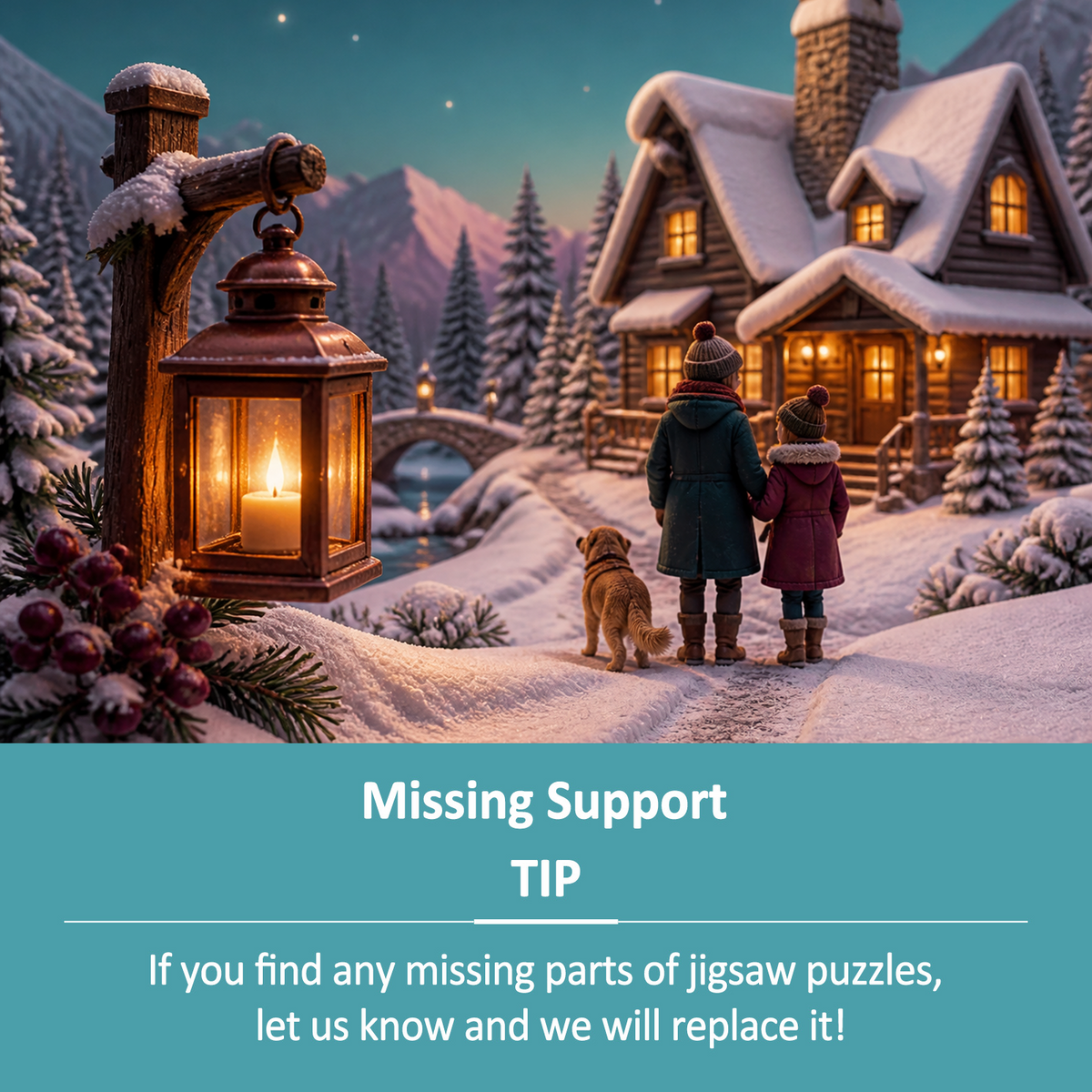 Golden Hour Winter Cabin Lights Soft 3d Storybook Landscape Puzzle - puzzle product view