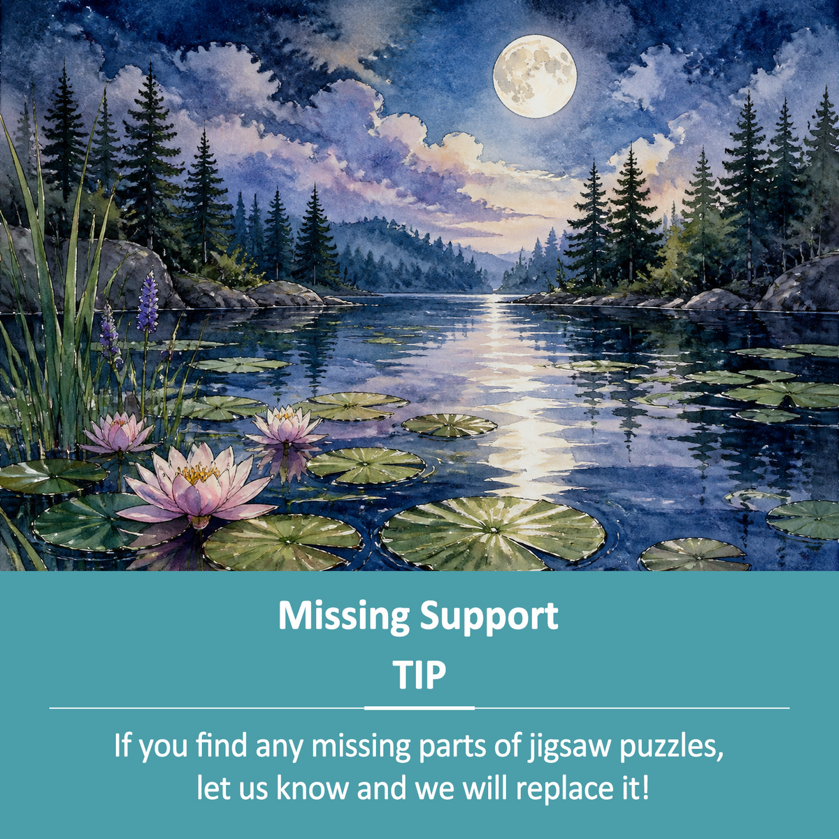 Moonlit Water-Lily Pond Landscape Puzzle - puzzle product view