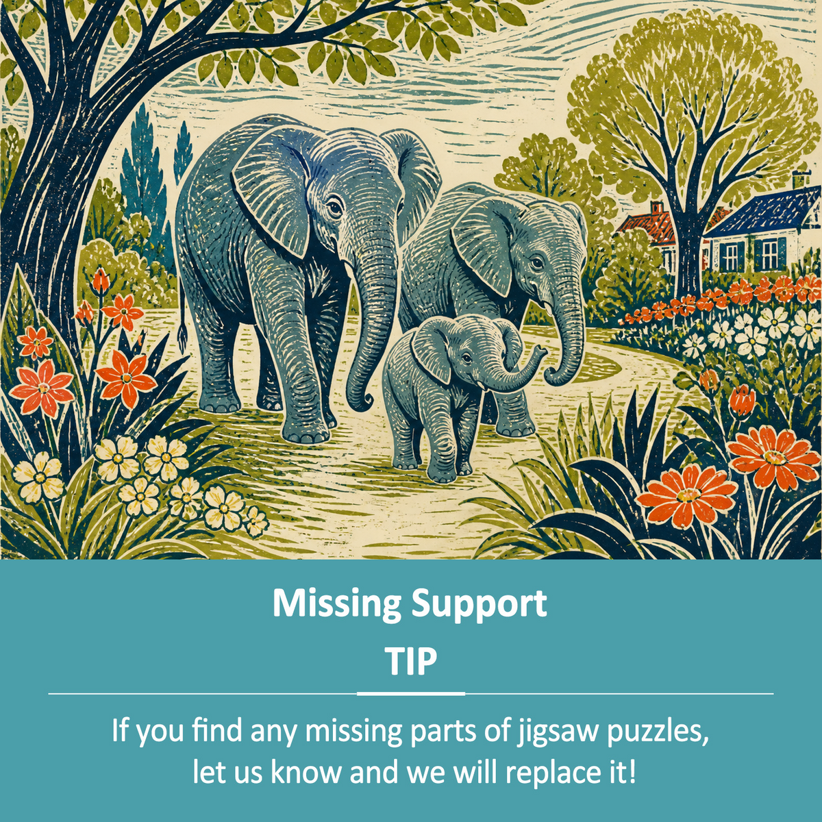 Vibrant Elephant Family Landscape Puzzle - puzzle product view