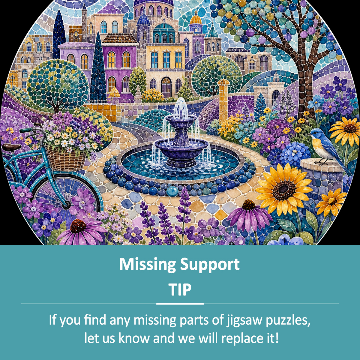 Wildflower Watercolor City Garden Round Puzzle - puzzle product view
