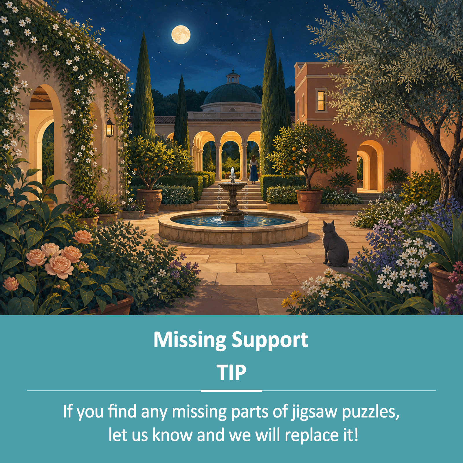 Moonlit Garden Courtyard Landscape Puzzle - puzzle product view