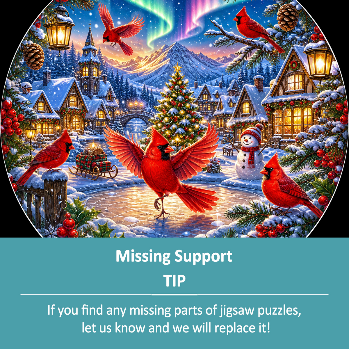 Dancing Cardinal Winter Village Round Puzzle - puzzle product view
