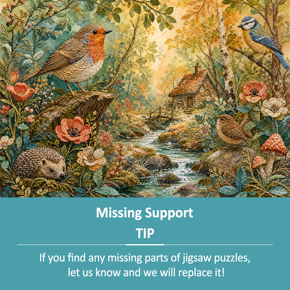 Sunlit Embroidered Woodland Landscape Puzzle - puzzle product view
