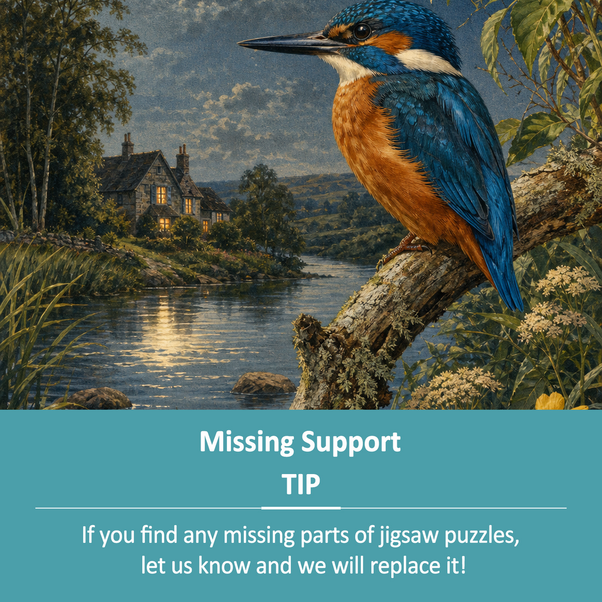 Moonlit Kingfisher By A River Portrait Puzzle - puzzle product view