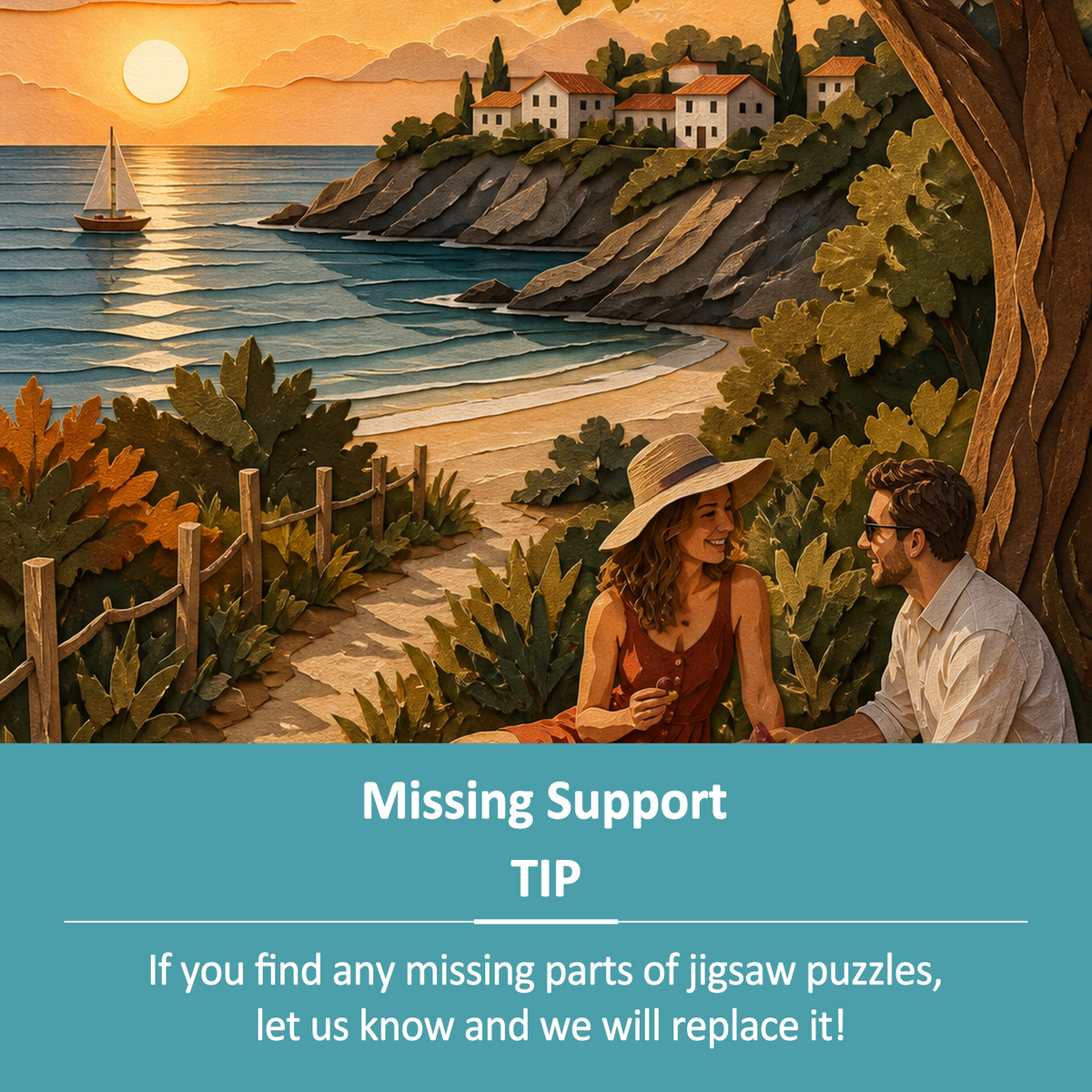 Moonlit Summer Beach Picnic Paper Cut Collage Portrait Puzzle - puzzle product view