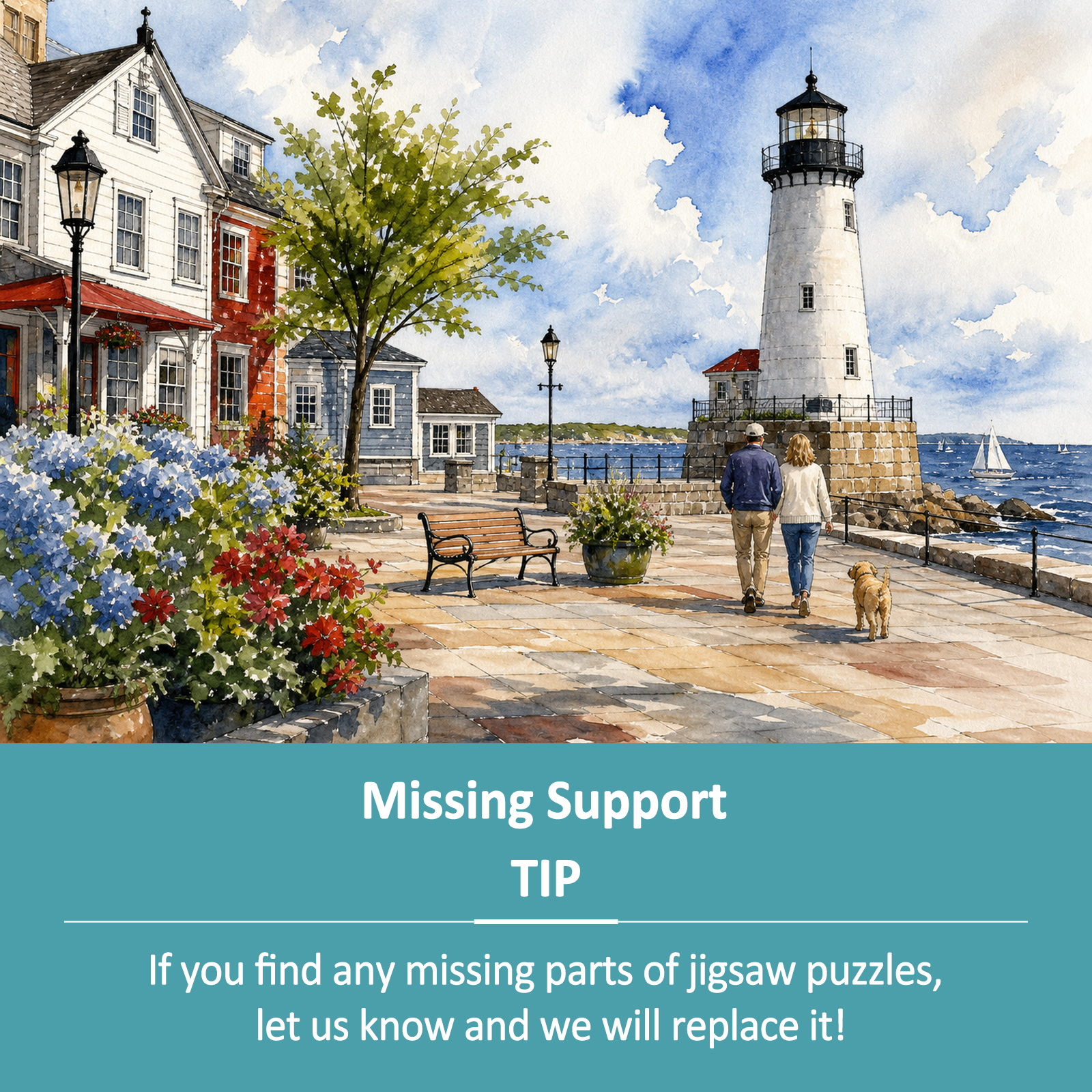 Story-Rich Lighthouse Harbor Landscape Puzzle - puzzle product view