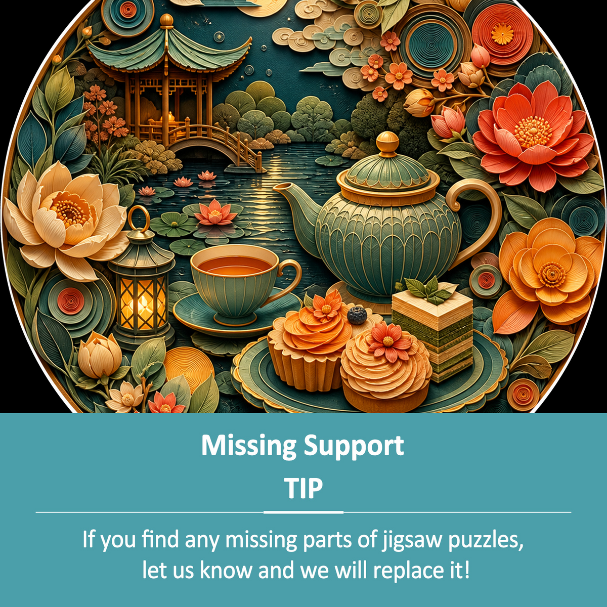 Sapphire Moonlight Tea Garden Round Puzzle - puzzle product view