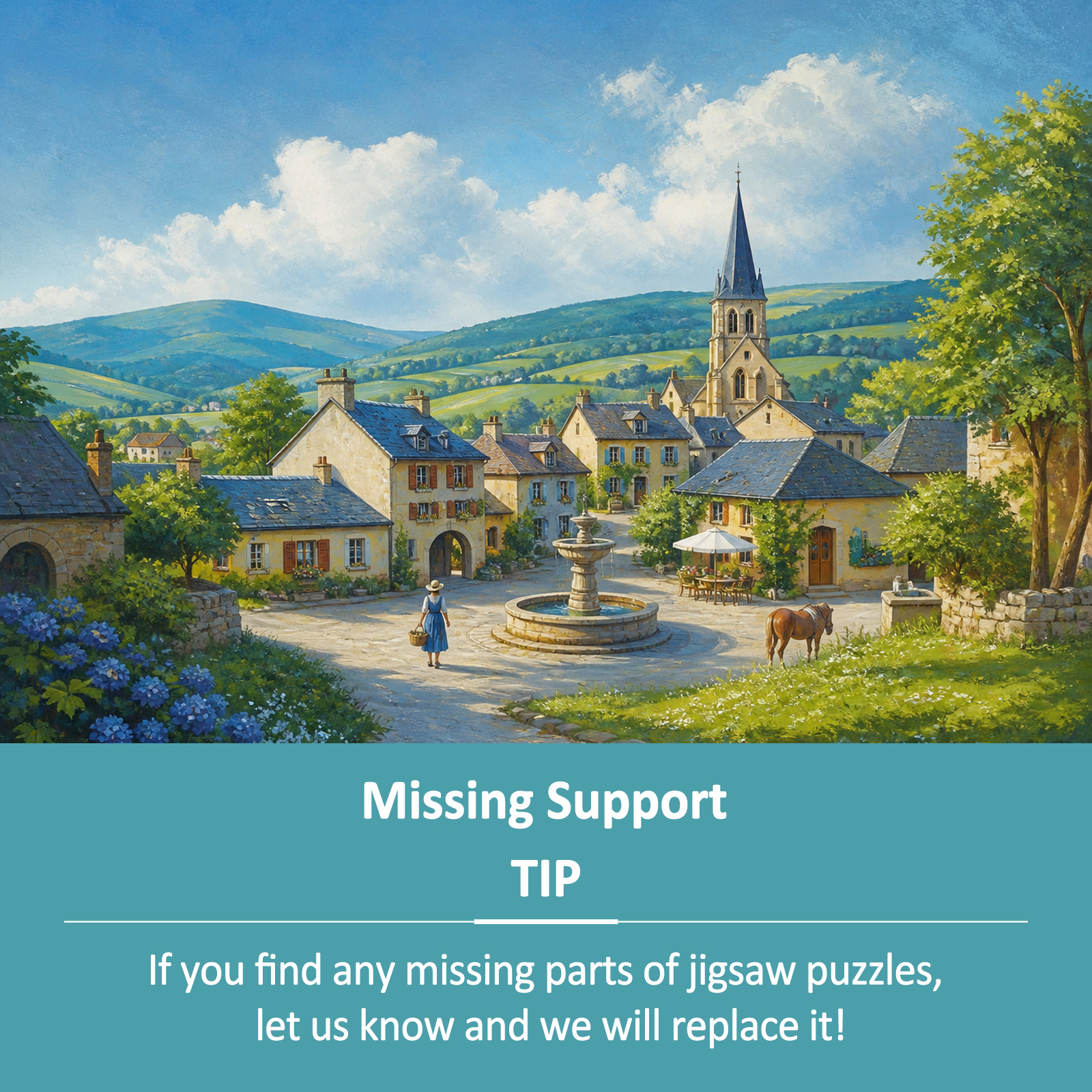 Vibrant Folk-Art Village Landscape Puzzle - puzzle product view