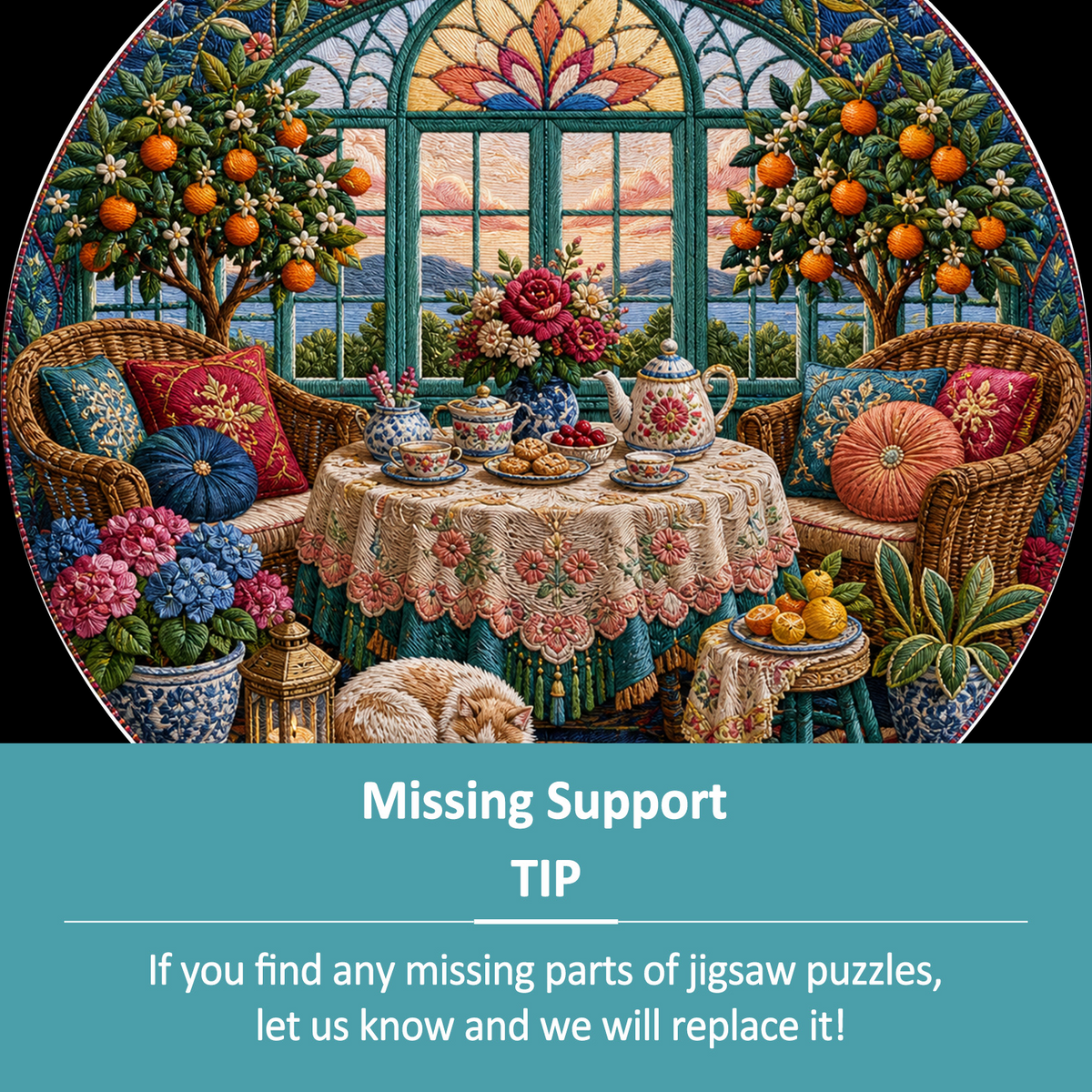 Twilight Sunroom Tea Corner Round Puzzle - puzzle product view