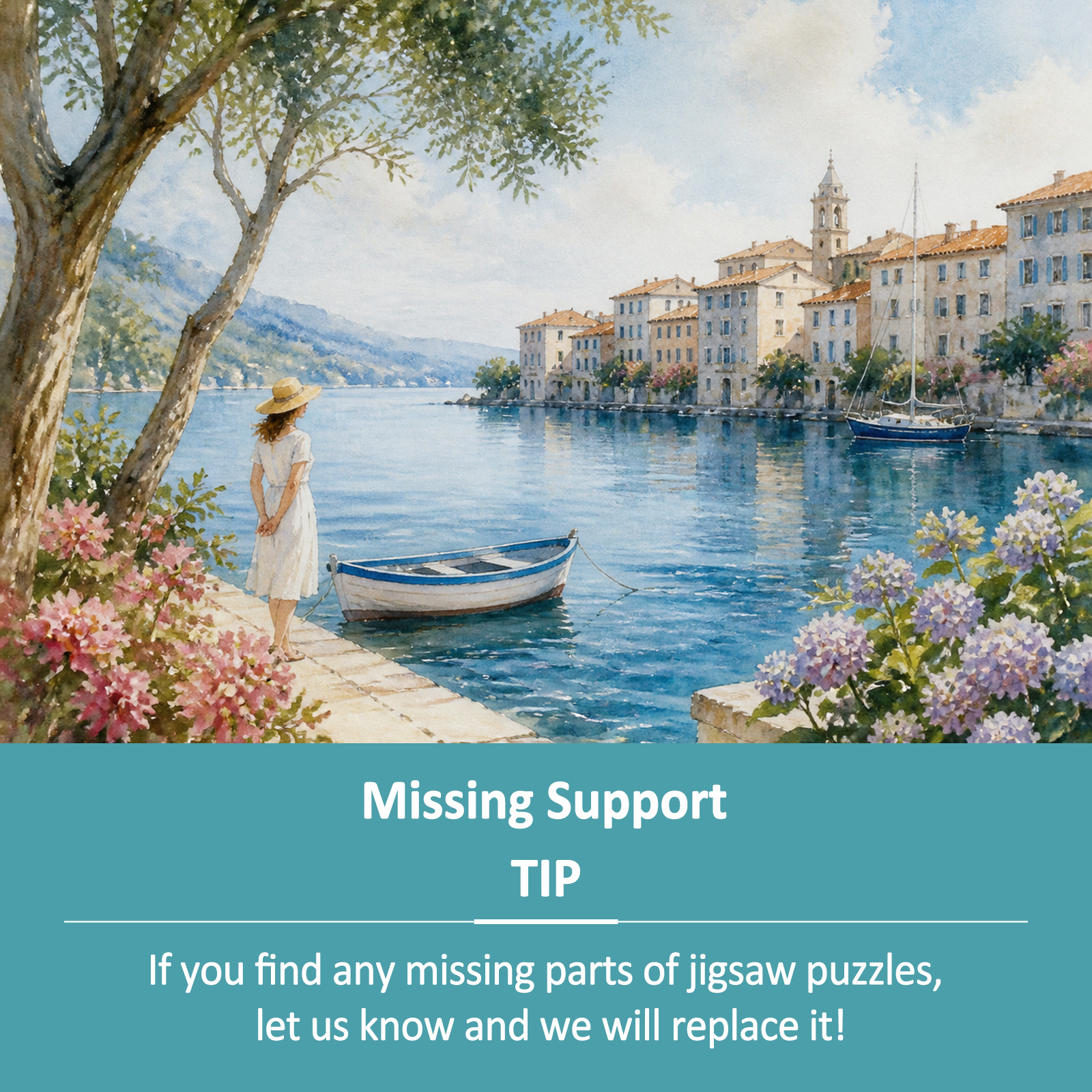 Story-Rich Watercolor Harbor Landscape Puzzle - puzzle product view