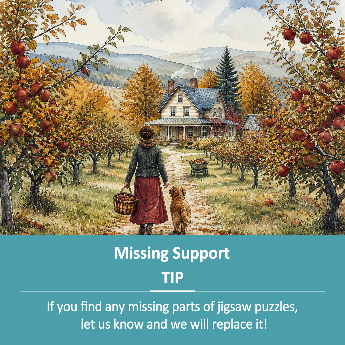 Luminous Autumn Apple Orchard Watercolor Ink Landscape Puzzle - puzzle product view