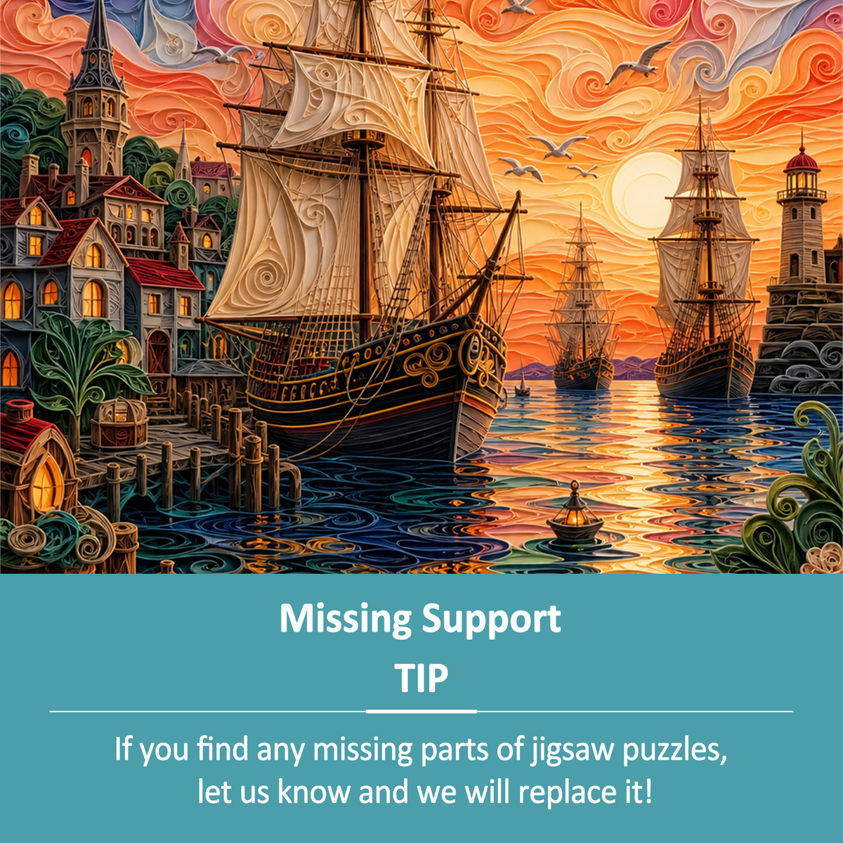 Twilight Harbor of Tall Ships Portrait Puzzle - puzzle product view