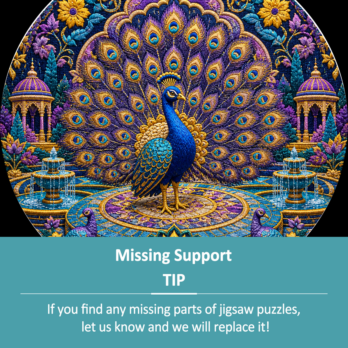 Golden Peacock Mosaic Court Round Puzzle - puzzle product view
