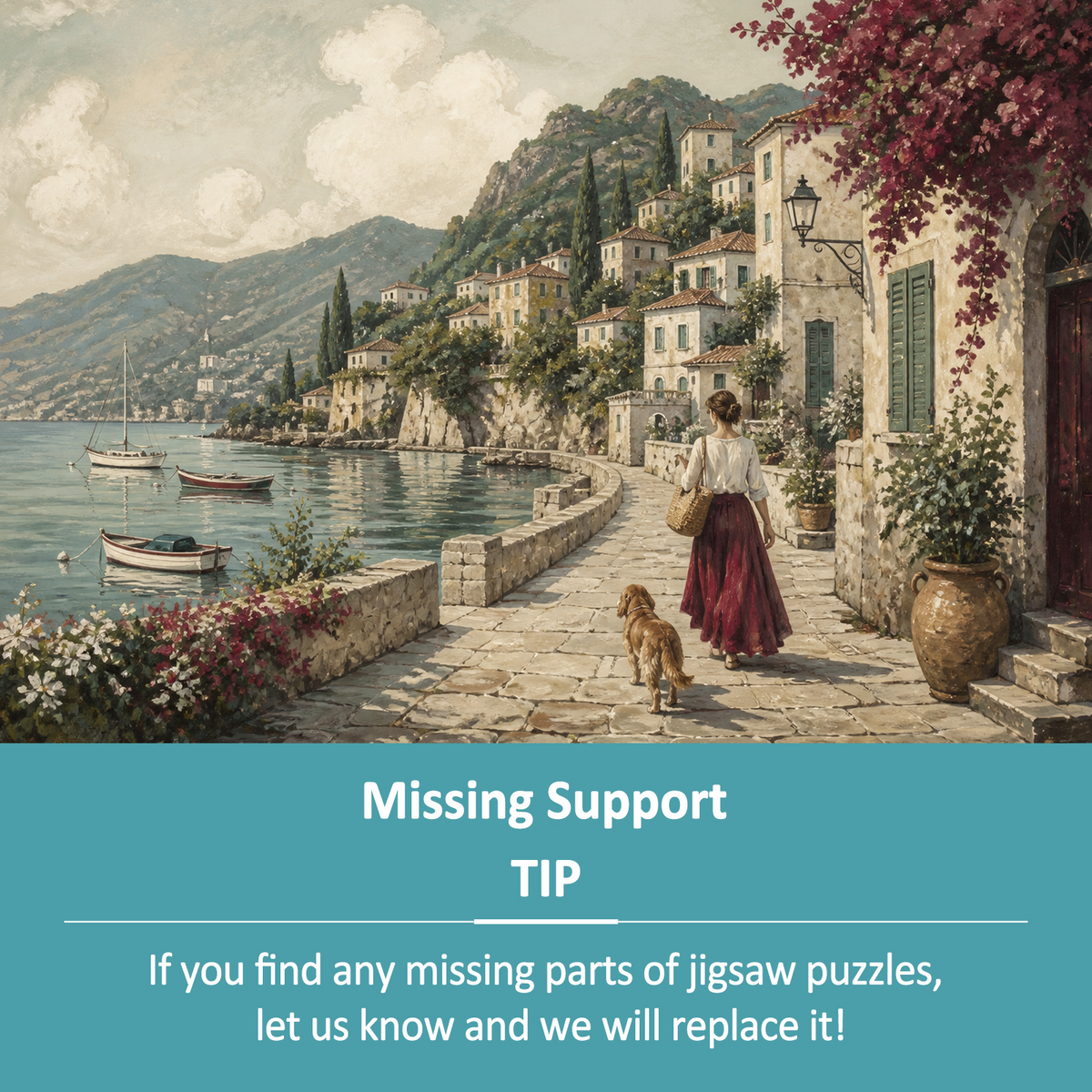 Moonlit Painted Seaside Town Tile Mural Landscape Puzzle - puzzle product view