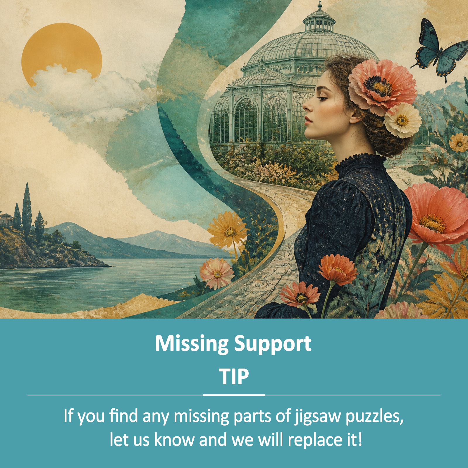 Golden Hour Art Nouveau Greenhouse Surreal Collage Landscape Puzzle - puzzle product view