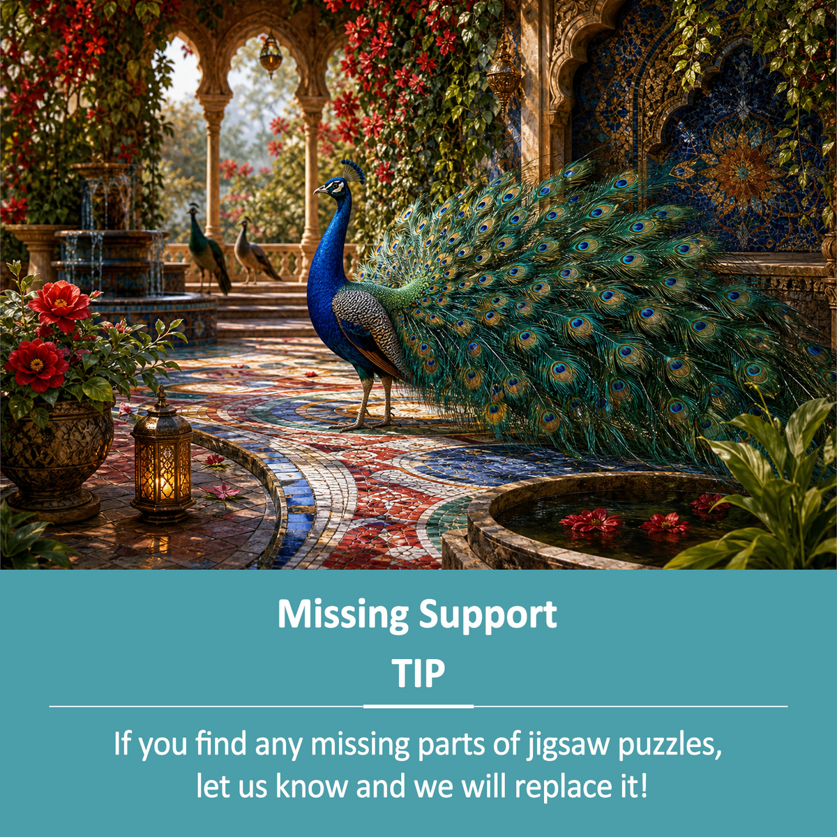 Secret Peacock Mosaic Court Landscape Puzzle - puzzle product view