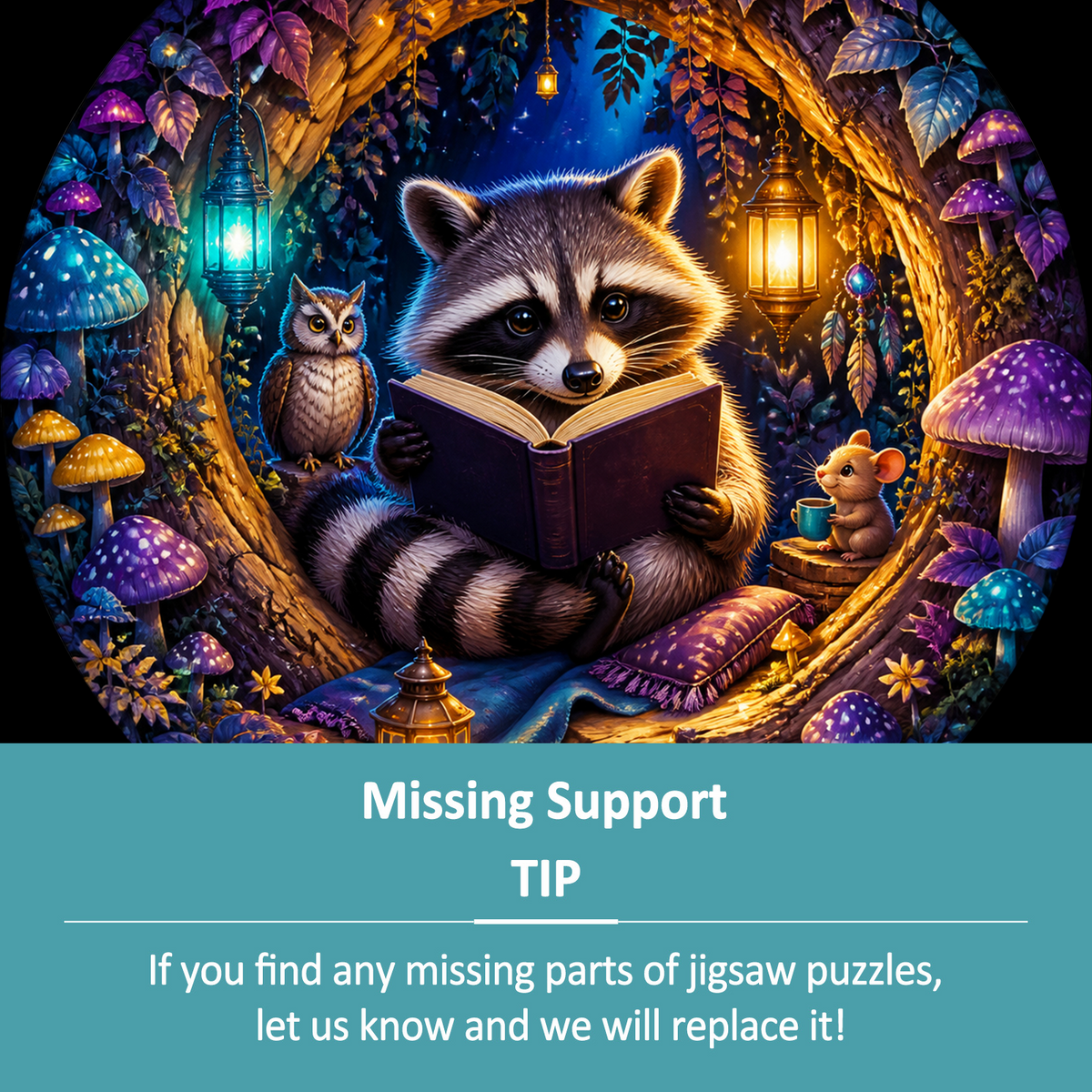 Dancing Raccoon Reading Hollow Round Puzzle - puzzle product view