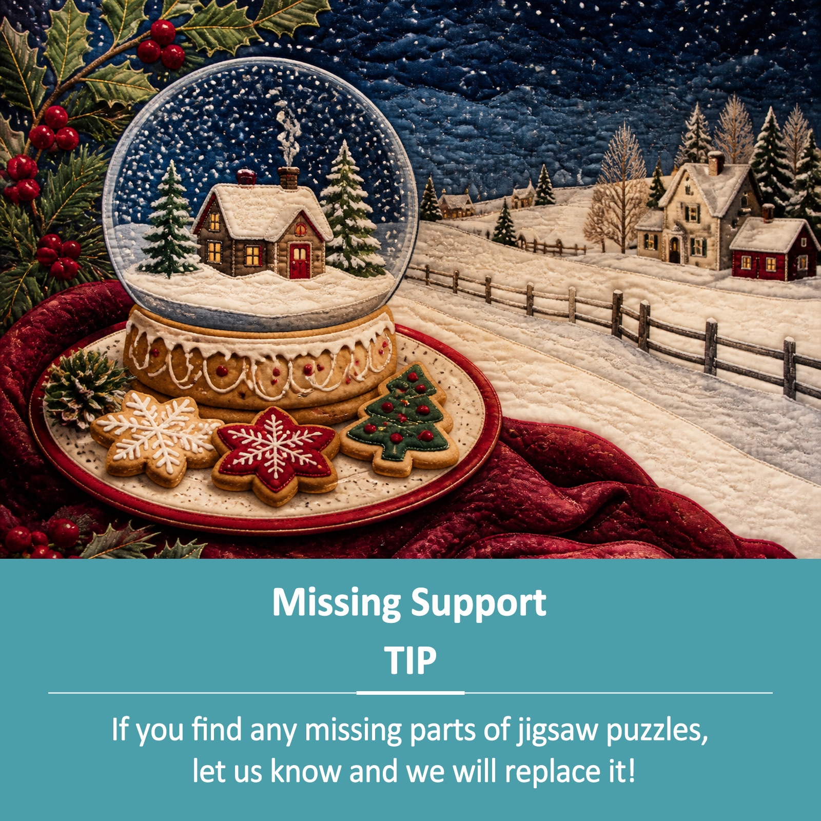 Luminous Snow Globe Cookie Table Textile Quilt Landscape Puzzle - puzzle product view