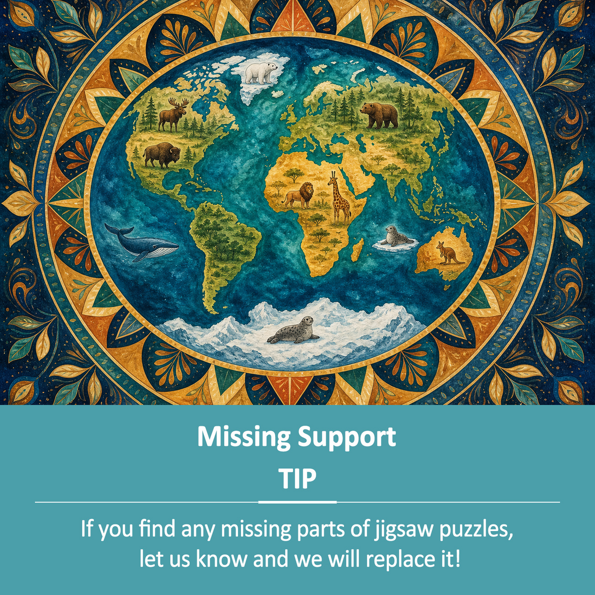Golden Hour World Habitat Map Mandala Ornamental Landscape Puzzle - puzzle product view
