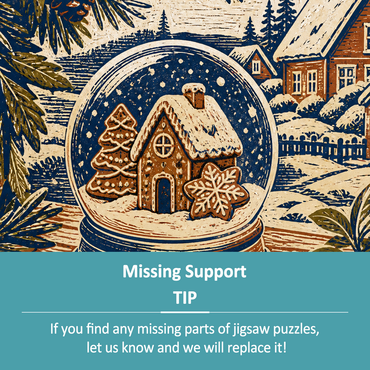 Vibrant Snow Globe Cookie Table Linocut Portrait Puzzle - puzzle product view