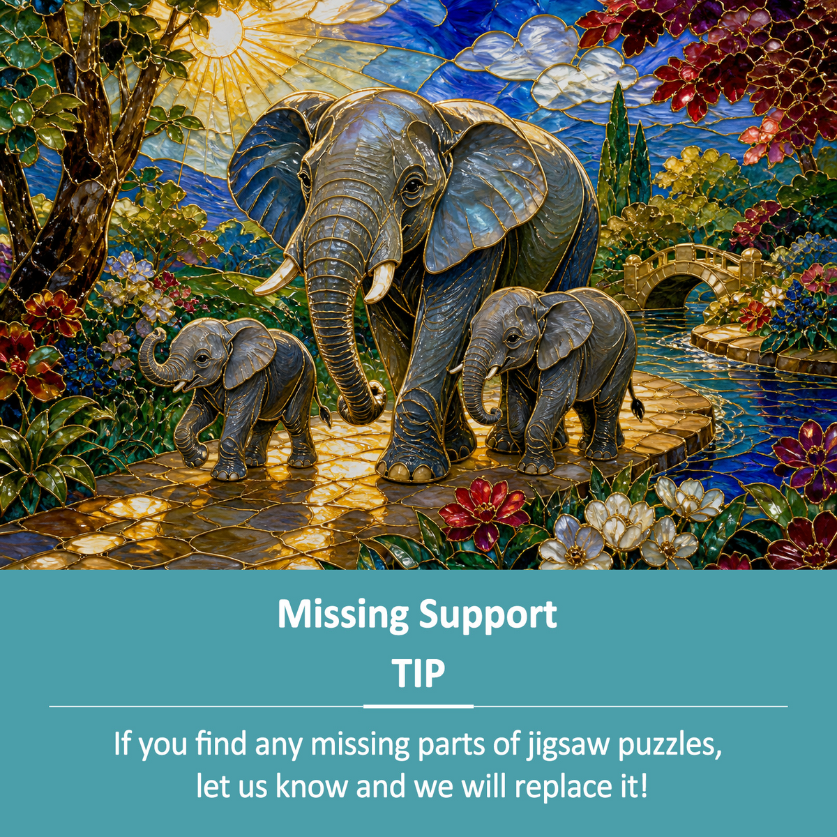 Sunlit Elephant Family Landscape Puzzle - puzzle product view