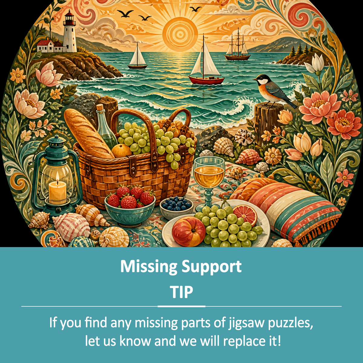 Aurora Coastal Picnic Feast Round Puzzle - puzzle product view