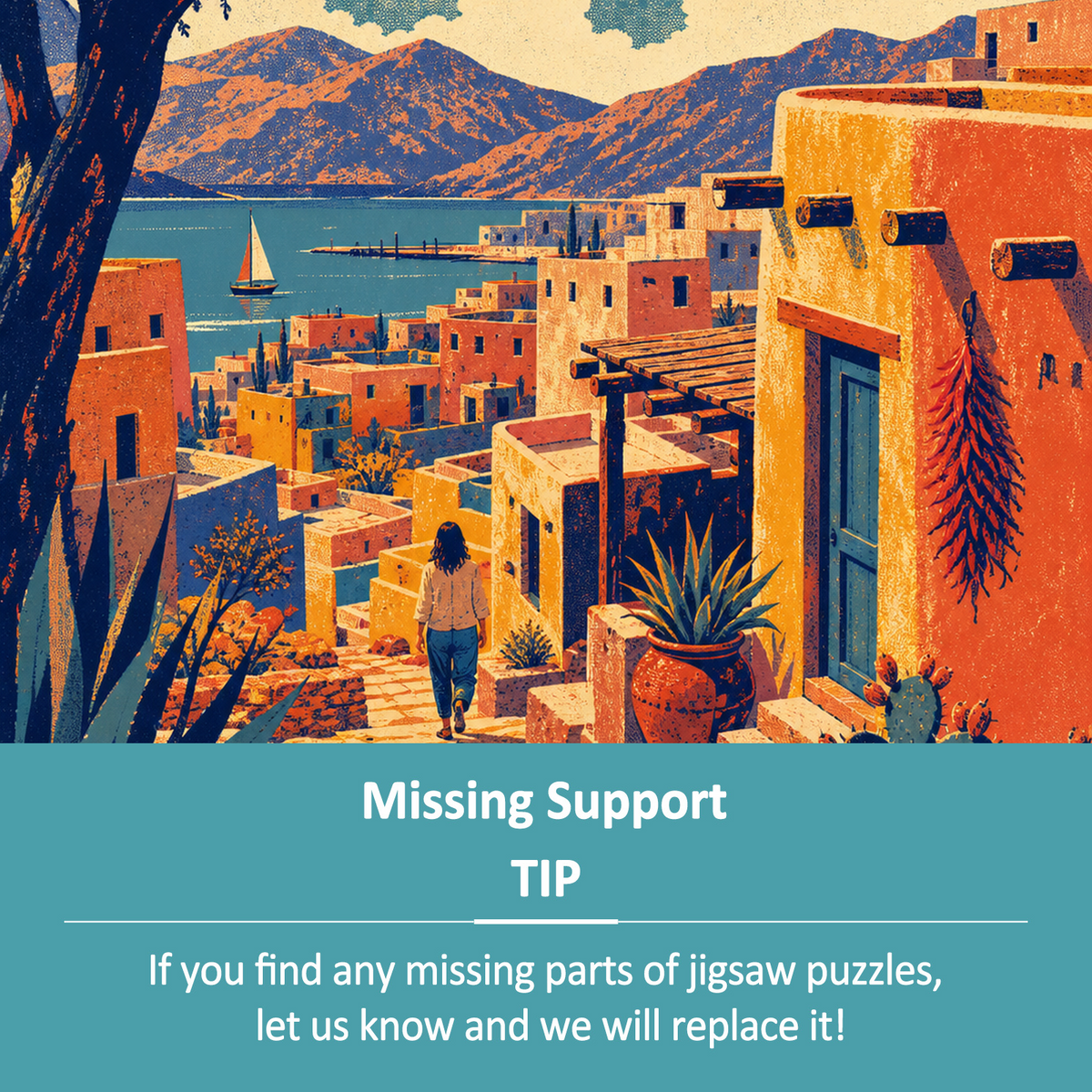 Vibrant Desert Adobe Town Portrait Puzzle - puzzle product view