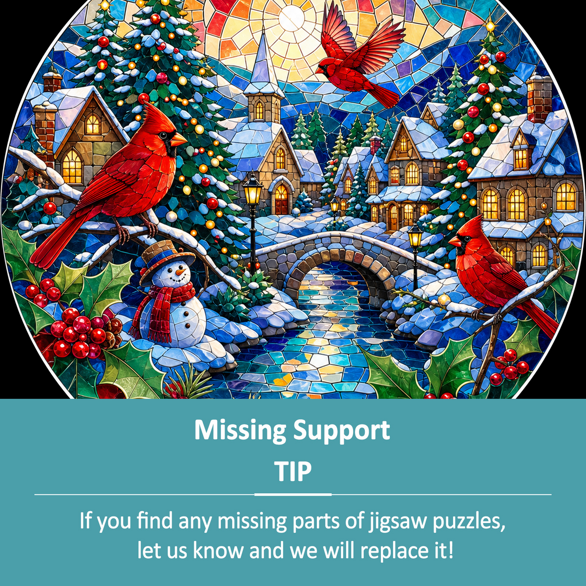 Whispering Cardinal Winter Village Round Puzzle - puzzle product view