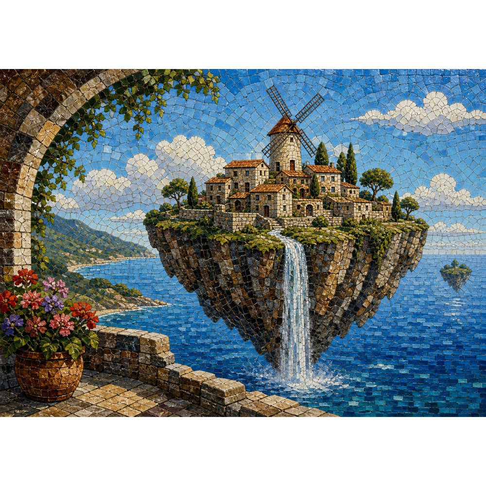 Quiet Floating Island Village Landscape Puzzle - puzzle artwork
