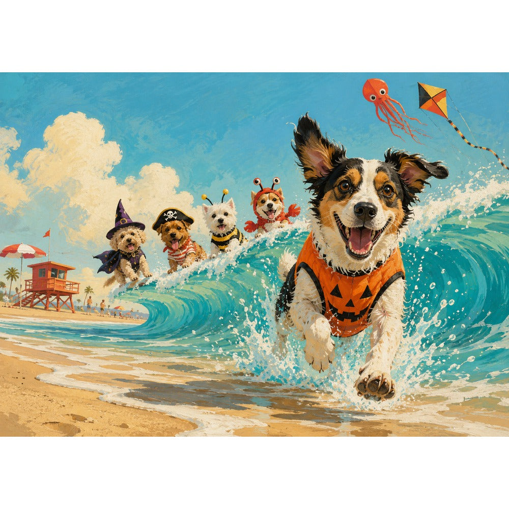 Halloween Dogs Surf Parade 1000 Piece Puzzle - puzzle artwork