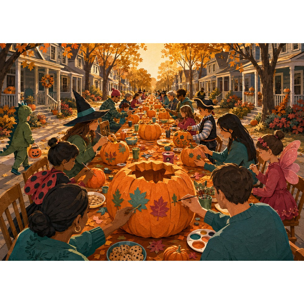 Pumpkin Decorating Party 1000 Piece Puzzle - puzzle artwork