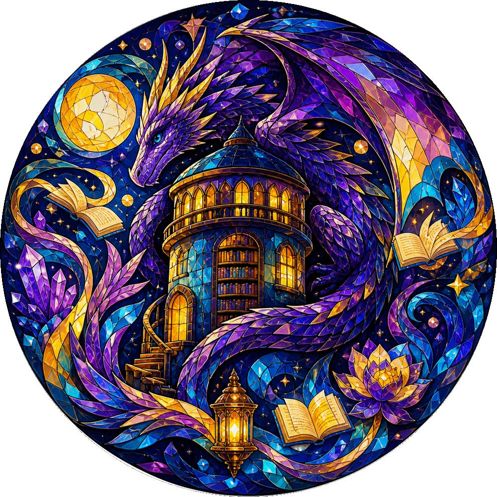 Velvet Dragon Library Moon Round Puzzle - puzzle artwork