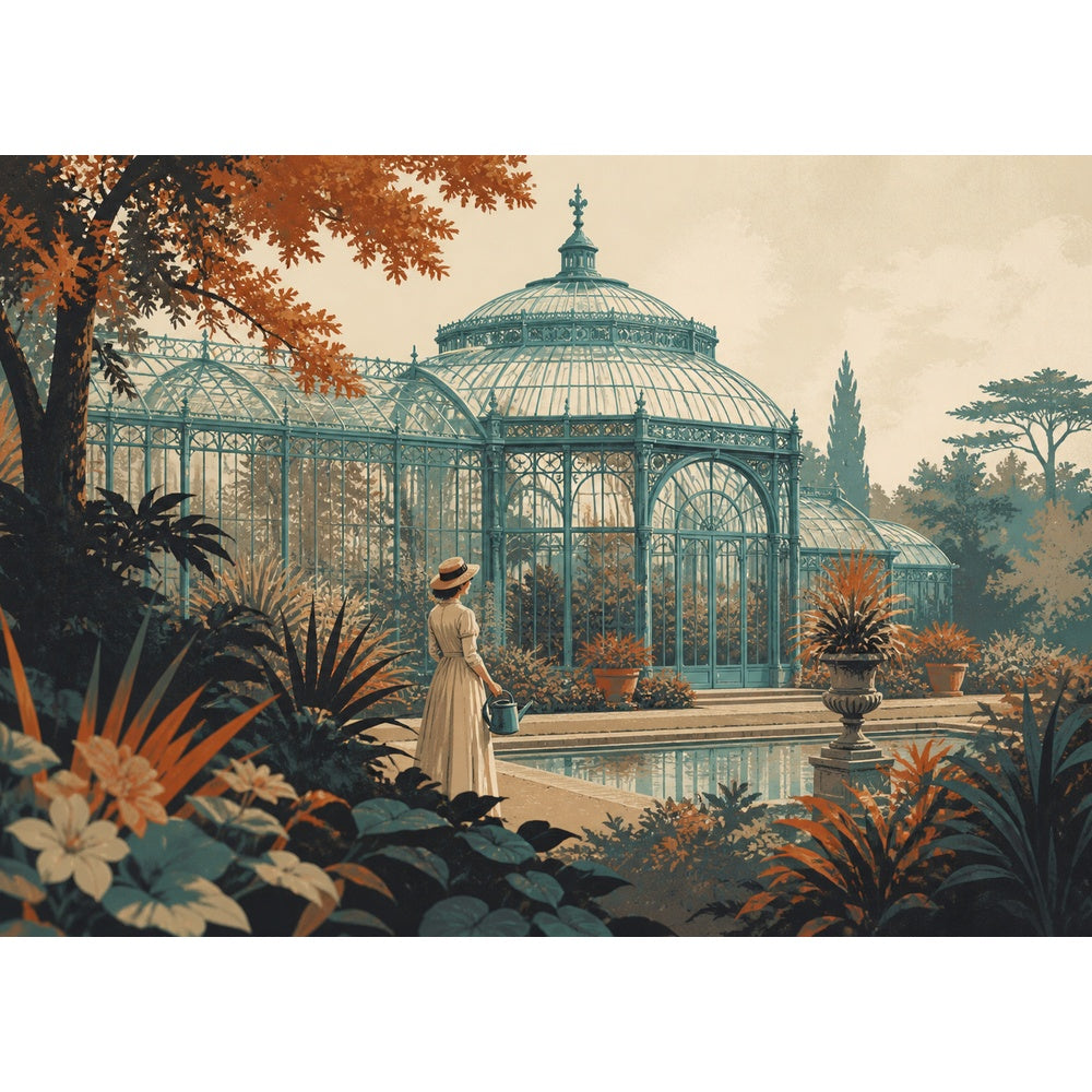 Quiet Art Nouveau Greenhouse Screen Print Landscape Puzzle - puzzle artwork