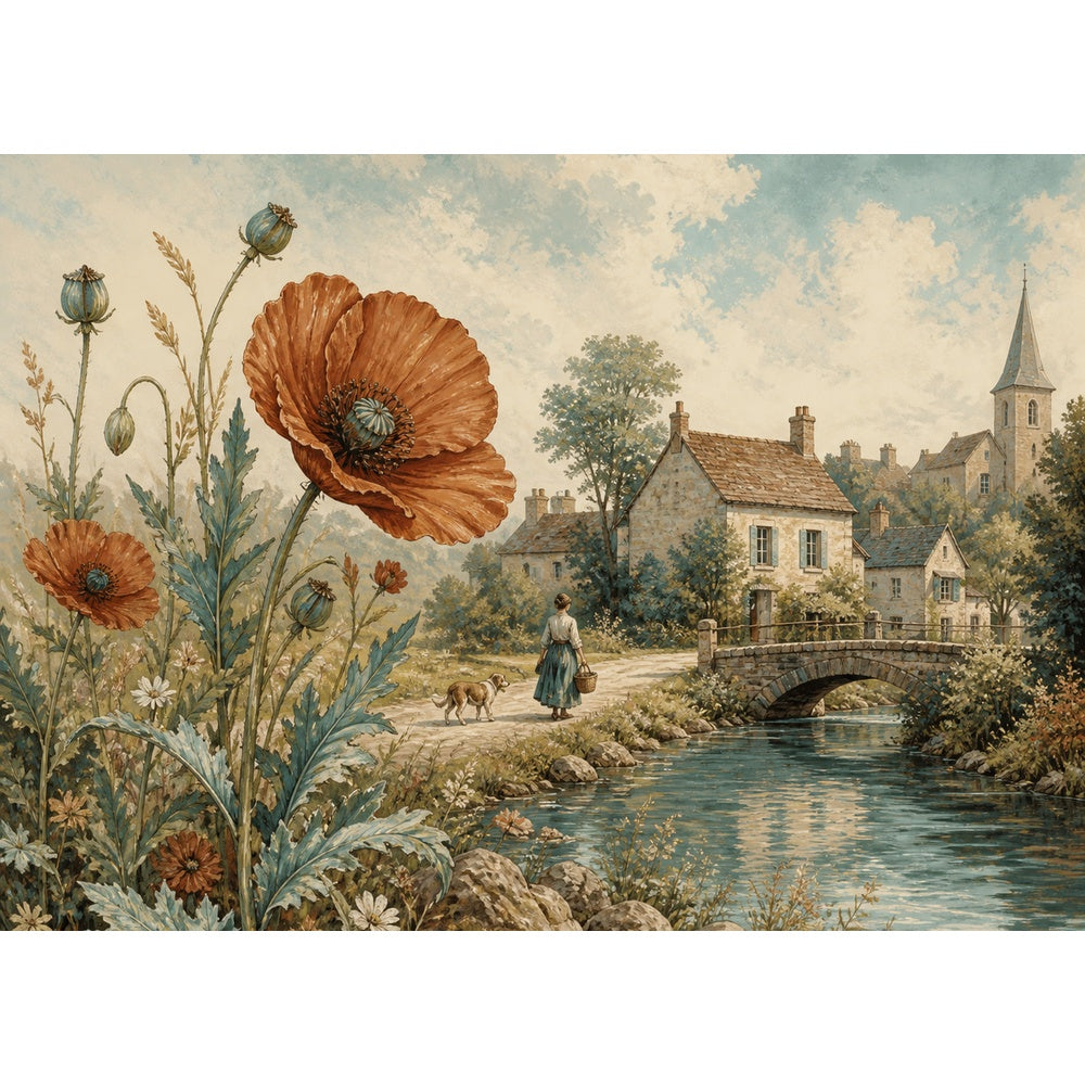 Luminous Folk Art Village Art Nouveau Decorative Landscape Puzzle - puzzle artwork