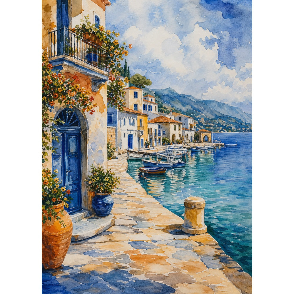 Rain-Washed Watercolor Harbor Portrait Puzzle - puzzle artwork