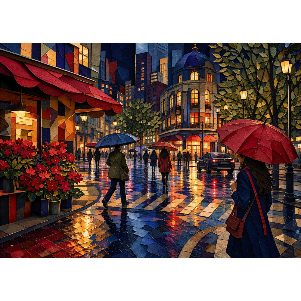 Luminous Rainy Metropolis Crossing 158 Landscape Puzzle - puzzle artwork
