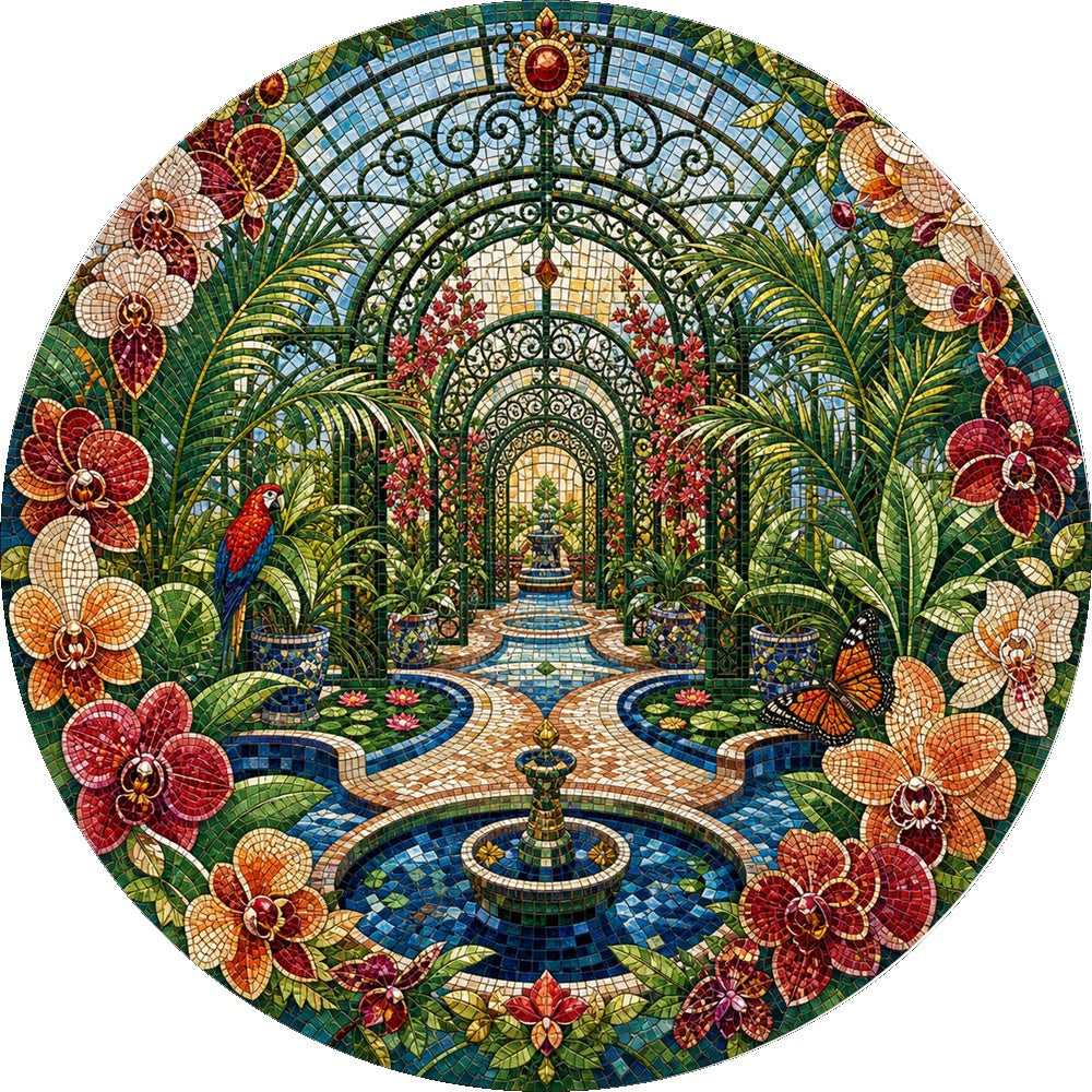 Golden Botanical Greenhouse Maze Round Puzzle - puzzle artwork