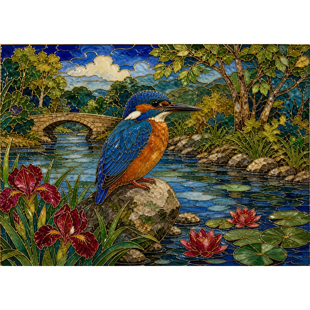 Quiet Kingfisher By A River Landscape Puzzle - puzzle artwork
