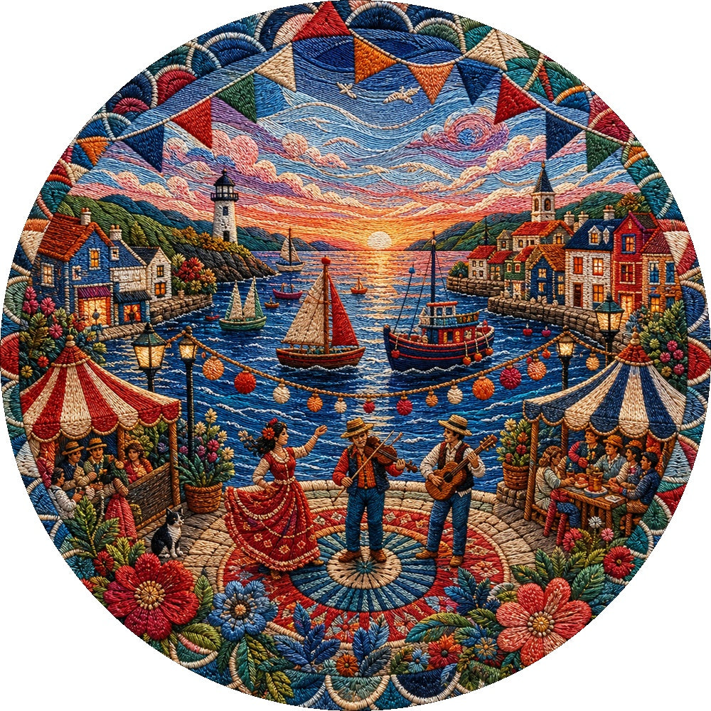 Twilight Coastal Summer Festival Round Puzzle - puzzle artwork