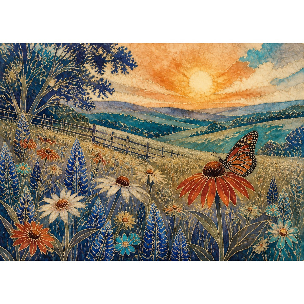 Golden-Hour Wildflower Meadow Landscape Puzzle - puzzle artwork