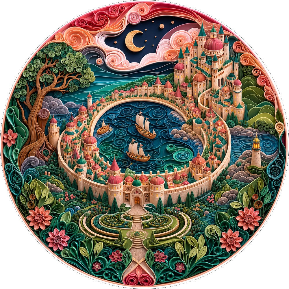 Twilight Crescent Castle City Round Puzzle - puzzle artwork