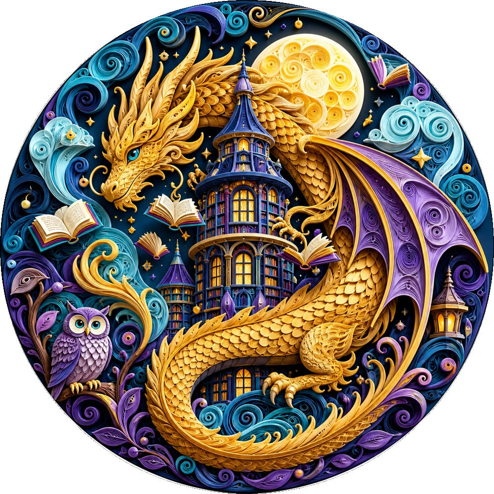 Golden Dragon Library Moon Round Puzzle - puzzle artwork