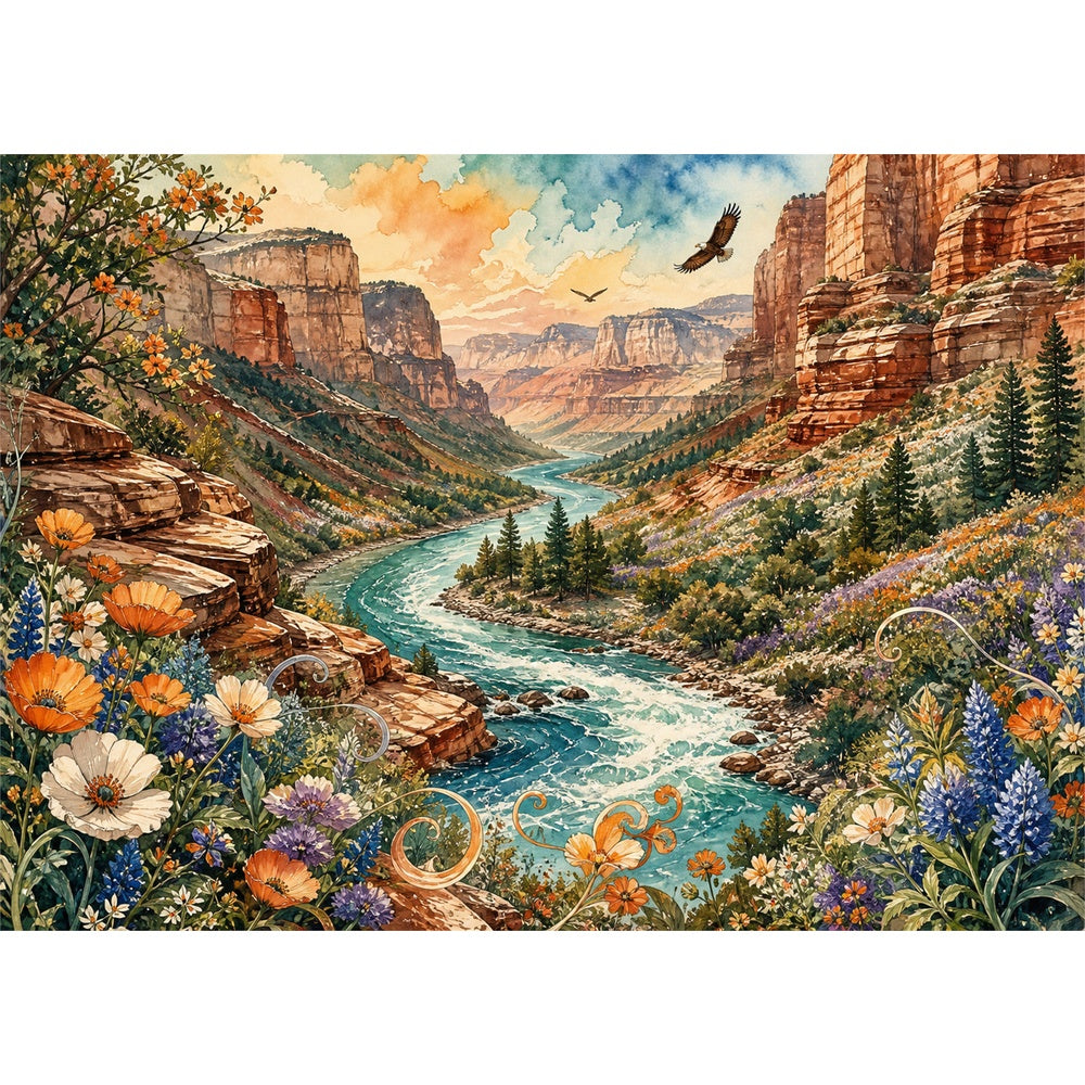 Aurora Wildflower Canyon River Landscape Puzzle - puzzle artwork
