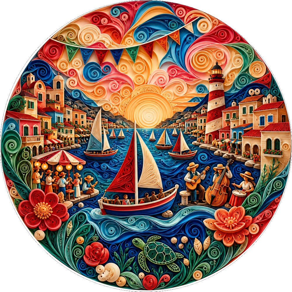 Radiant Coastal Summer Festival Round Puzzle - puzzle artwork