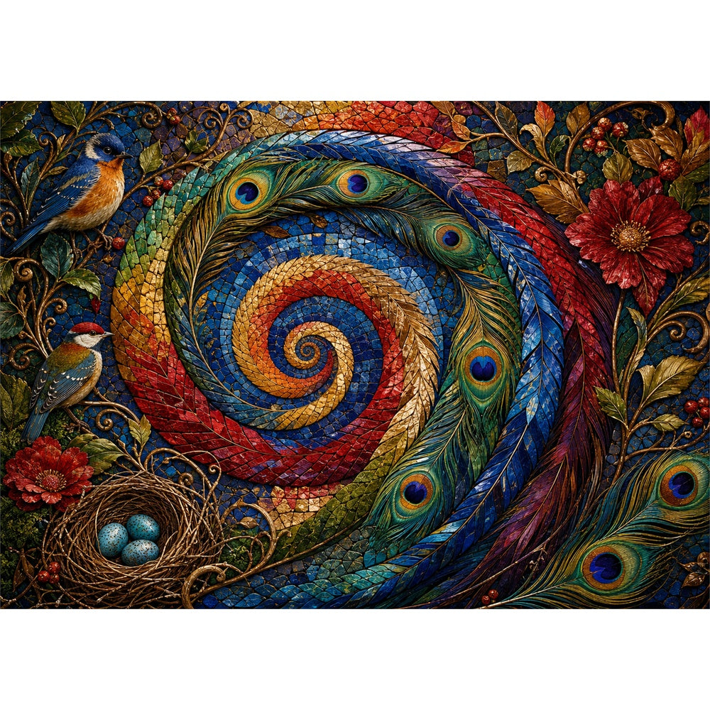 Amber Mosaic Feather Spiral Landscape Puzzle - puzzle artwork